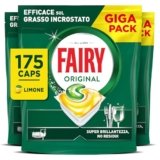 Fairy Original Detersivo Pastiglie Lavastoviglie Brillantante, 175 Capsule Lavastoviglie, Original Limone, Azione Pulente Al Primo Lavaggio, Efficace Sul Grasso Incrostato Con Azione Brillante
