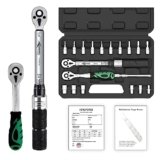 AEROFORCE 1/4″ Chiave Dinamometrica, Chiave di Torsione 5-25 Nm, Precisione ± 3%, Chiave A Cricchetto 1/4″, Hex e Torx, 19 Pezzi Kit di Manutenzione per Biciclette Strada Montagna