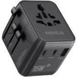 5 in 1 Adattatore Universale da Viaggio,Presa Universale da Viaggio con 1 USB A,2 USB C,1 Universale Presa,1 US/JP Presa,Adattatore Spina Internazionale per Italia UK US Australia Tailandia Messico