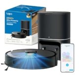 Tapo RV30 Max Plus Robot Aspirapolvere Lavapavimenti con Mappatura 5300Pa, Svuotamento Automatico Polvere 3L, Doppia Navigazione LiDAR +IMU, Zone No-Go e Muri Virtuali, Controllo APP&Alexa&Google