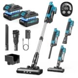 60KPa Aspirapolvere Senza Fili,700W/70Mins Scopa Elettrica Senza Fili con 2*4,0Ah Batterie Rimovibile,Anti-Groviglio,LED Touchscreen,Aspirapolvere Senza Fili Potente Per Pavimenti/Tappeti/Peli Animali