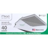 Mead #10 Envelopes, Letter Size, 4-1/8″ x 9-1/2″, Security Printed Lining for Privacy, Gummed Closure, Windowless, White All-Purpose for Home & Office Mail, 40 Count (75214)