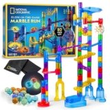 NATIONAL GEOGRAPHIC Glowing Marble Run – Construction Set with 15 Glow in The Dark Glass Marbles & Storage Bag, STEM Gifts for Boys and Girls, Building Project Toy (Amazon Exclusive)
