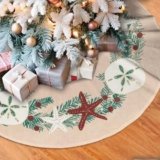 48″ Large Christmas Tree Skirt, Coastal Rustic Beach Christmas Holiday Starfish Pattern Tree Mat Base Cover for Xmas Festive Holiday Party Decoration Ornaments