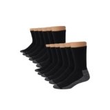 Hanes Men’s Work Socks, Cushioned Crew Socks, Moisture-Wicking Socks & Odor Control, 12-Pack
