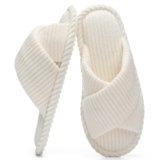 GOEWY Pantofole Donna con Memory Foam, Ciabatte in Velluto a Coste per Casa, Punta Aperta e Fiocco Incrociato, Suola Antiscivolo. Regalo Comodo e Alla Moda per Lei