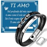 Gkmamrg Regali Natale San Valentino per lui Uomo Mariti Fidanzati – Bracciale da uomo in pelle con incisione Ti Amo, Regalo di compleanno per Uomo, 22.5cm, Pelle
