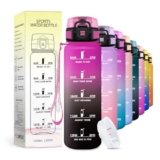 JAPORIA Borraccia Sport 1L, Borraccia con Filtro, Bottiglia Acqua Sportiva con Indicatore del Tempo, per Scuole, Campeggio, Viaggio, Corsa, Ufficio