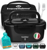 TRAVELISIMO Scaldavivande Elettrico Portatile 80W 1,5L Porta Pranzo Termico 220V/12V/24V Scalda Vivande Portatile Elettrico per Viaggio e Lavoro Portavivande Termico & Portapranzo Termico per Alimenti