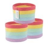 XUANGUO Woven Cotton Rope Storage Baskets – 3-Pack Round Bins for (10x10x7”) Shelves, Closets & Bookcases | Durable Rope Organizers for Nursery, Baby, Gifts, Easter & More (rainbow)