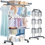 PurKeep Stendino a 4 Ripiani, Grande Capacità – Upgrade Stendino Con Ruote, Stendibiancheria Pieghevole a Torre in Acciaio Inox, Stabile Verticale per Interni/Esterni, Salvaspazio, Grigionero