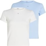 Tommy Jeans Donna T-Shirt Maniche Corte Confezione da 2 Essential Rib Slim Fit, Multicolore (Ecru/Sweet Blue), XXS