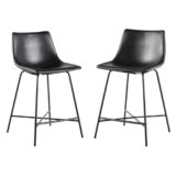 Walker Edison Xuma Modern Faux Leather Armless Low Back Counter Stool, Set of 2, Black