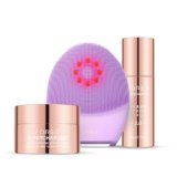 FOREO Firm & Clean – Spazzola viso detergente per pelle sensibile LUNA 4 plus + Siero viso SUPERCHARGED SERUM 2.0 (30 ml) + Maschera notte idratante (75 ml) – Fototerapia NIR e microcorrente