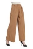 Tronjori, Pantaloni lunghi da donna a palazzo, a vita alta, casual, a gamba larga, taglia regular, Cammello, XX-Large