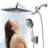 RNDIOZD Shower Head with Handheld Combo,11.8 Inch Large Rectangular Rain Shower Head with 5 Modes Handheld Spray Combo,Adjustable Double Shower Heads with Holder and 11” Extension Arm,Chrome