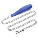 Petiry Chain Leash Metal Dog Leash Chrome Plated with Soft Padded Handle for Medium Dogs.(M, Blue Handle)