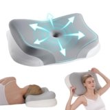 Cuscino cervicale per sollievo dolore cervicale, ortopedico ergonomico arcuato, schiuma memory fresca inodore, alta densità rimbalzo lento, adatto a dormienti di lato/schiena/pancia, fodera lavabile