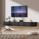 PURFINO Mobile TV Sospeso con Luce LED – Mobile TV a Parete da 140CM con Archiviazione Migliorata & Bordi Arrotondati, Consolle Multimediale TV Moderna per TV da 55-65 Pollici