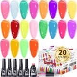 Clara Colors Jelly Gel Polish, 20 colori alla moda Neon Jelly Gel smalto per unghie Kit lucido cristallo trasparente Smalto gel Nude Rosa Viola Verde Blu Giallo Rosso Colori Jelly Set smalto