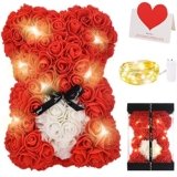 Zodight Orso di Rose, Orsacchiotto Composto da Rosa Artificiali con Luce Led, Creativo Floreale Regalo, San Valentino Comprese Scatole Trasparenti Biglietti di Auguri