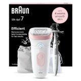 Braun Silk-épil 7 Epilatore Elettrico Donna Con Testina Ampia Per Una Epilazione Semplice, Wet & Dry, Pelle Liscia a Lungo, Con Rifinitore Bikini Styler, Idea Regalo, 7-210, Bianco/Rosa