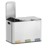 SONGMICS HOME Triple Kitchen Basket, Waste Bin for Separated Collection 3 x 15 L with Coloured Pedals, Differentiated Collection, Lid and Inner Buckets, Steel, Metallic Silver