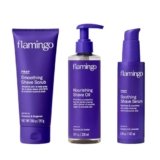 Flamingo 3-Step Shaving Set for Women – Smoothing Prep Scrub, Nourishing Shave Oil, and Soothing Post Shaving Serum – Glow Shave Collection