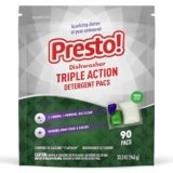 Amazon Brand – Presto! Triple Action Dishwasher Pacs, Fresh Scent, 90 Count