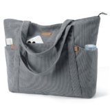 Lekespring Borsa Tote Bag Università Donna, Borsa a Tracolla Shopper Donna in Velluto a Coste con Cerniera, Elegante Borse Porta PC 15,6 Pollici per Viaggo Lavoro Scuola Palestra Ufficio, Grigio S