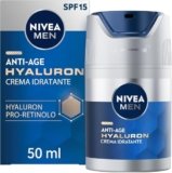 NIVEA MEN Anti-Age Hyaluron Crema Viso Idratante FP15 50 ml, Crema viso uomo antirughe per pelli mature, Crema viso acido ialuronico nutriente e rimpolpante con fattore di protezione 15
